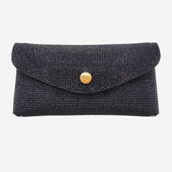 Black Rhinestone Bling Envelop Belt Bag - Picture 1 of 2